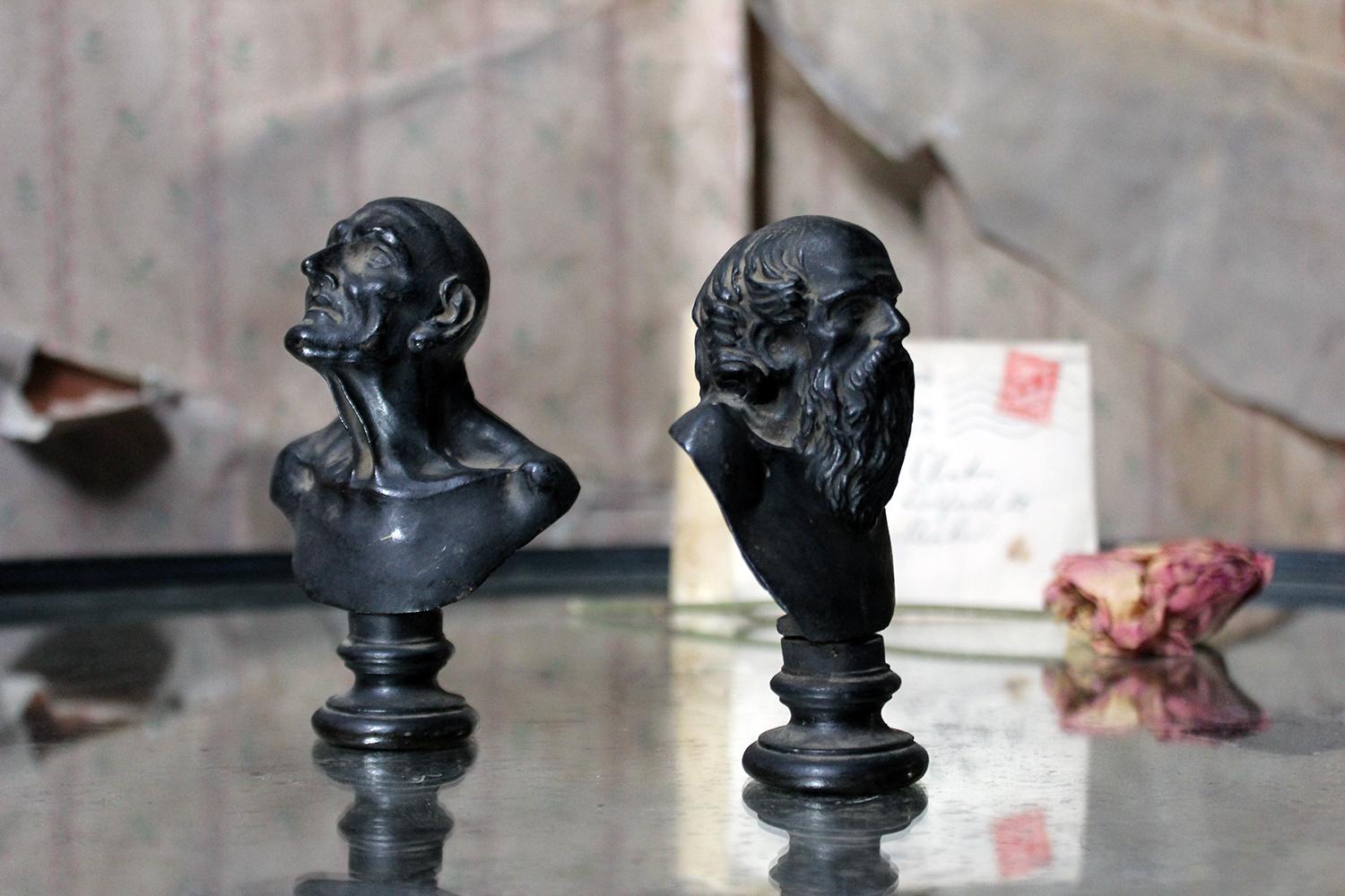 Two Early 19th Century Grand Tour Bronze Portrait Busts of Philosophers 11