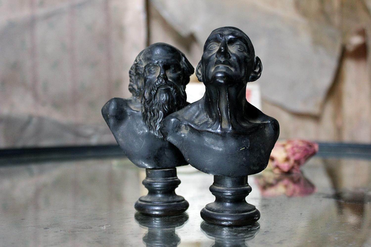Two Early 19th Century Grand Tour Bronze Portrait Busts of Philosophers 12