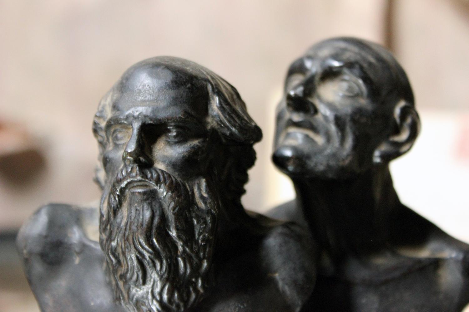 Italian Two Early 19th Century Grand Tour Bronze Portrait Busts of Philosophers