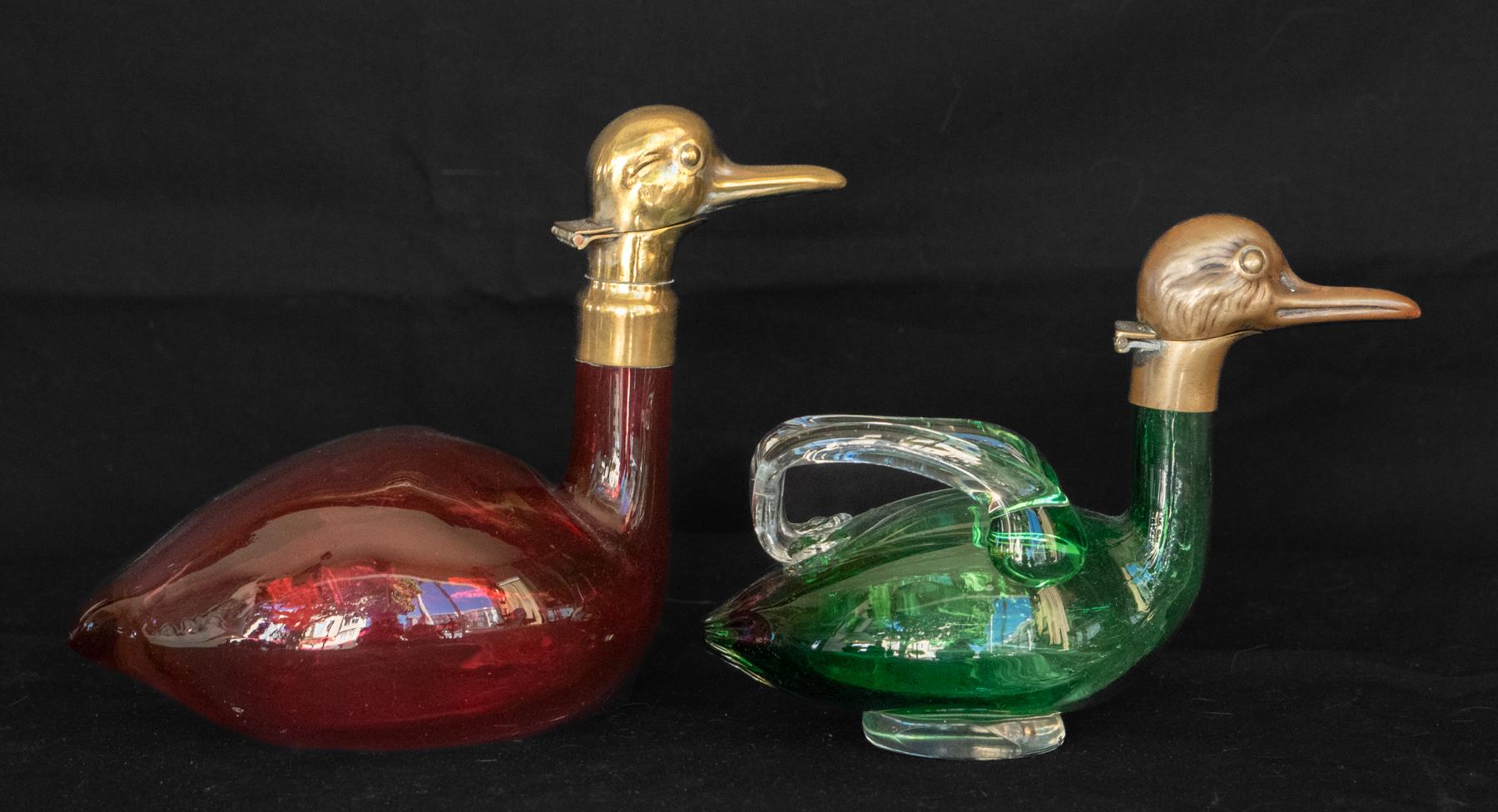 Hand-Crafted Two Early 20th Century Austrian Decanters in the Form of Ducks For Sale