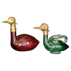 Antique Two Early 20th Century Austrian Decanters in the Form of Ducks