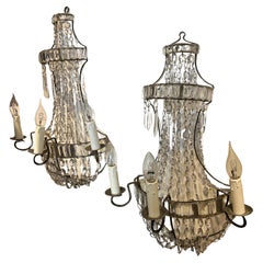 Zwei sizilianische Wandleuchter aus Eisen und Kristall aus dem frühen 20.