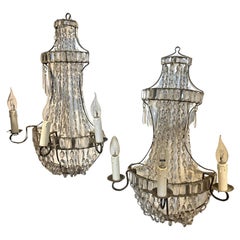 Two Early 20Th Century Art Nouveau Iron and Crystal Sicilian Wall Sconces