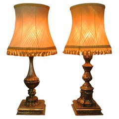 Antique Two Early 20th Century Cast Brass Large Lamps c. 1940