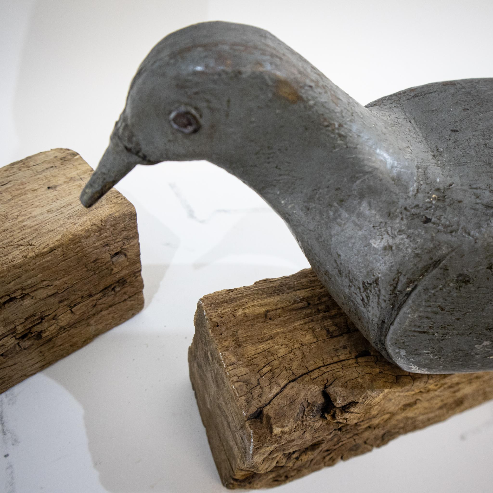 Metal Two Early 20th Century Decoy Pigeons, One Springloaded For Sale