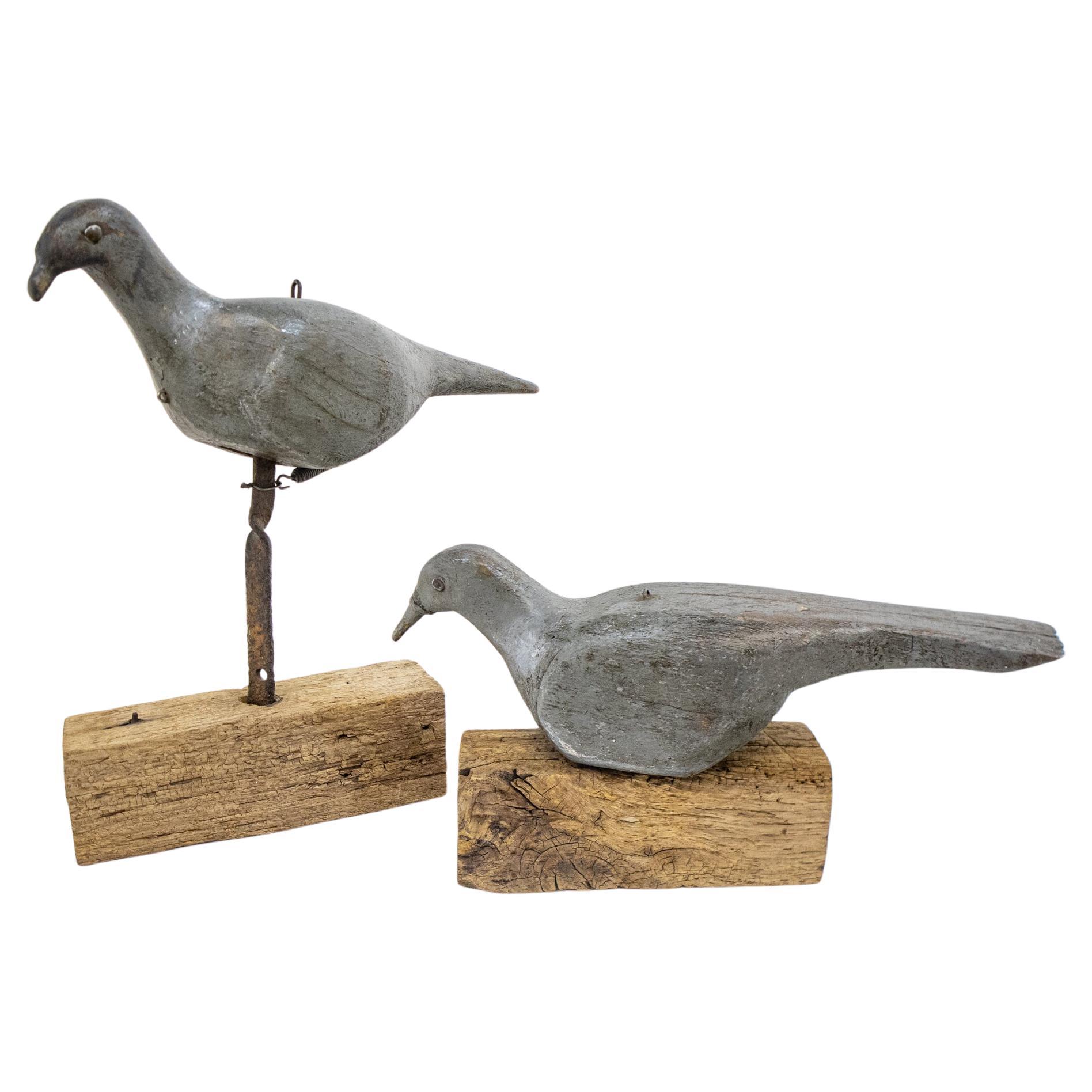 Two Early 20th Century Decoy Pigeons, One Springloaded For Sale