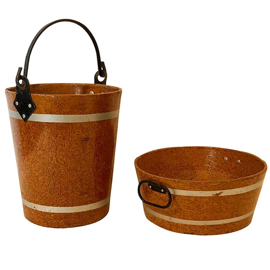 Two Early 20th Century French Papier Mâché Faux Bois Buckets