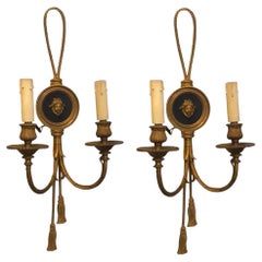 Two Early 20th Century Louis XVI Style Gilded Bronze Italian Medusa Wall Sconces