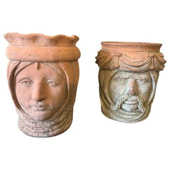 Zwei sizilianische Terrakotta-Vasen des frühen 20. Jahrhunderts Teste di Moro