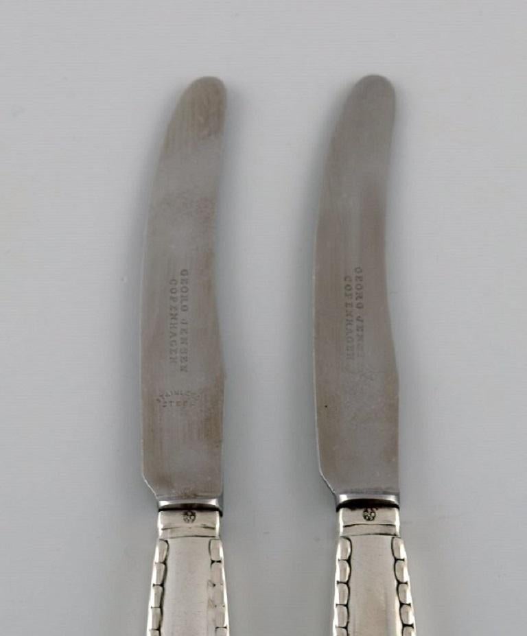 Danish Two Early Georg Jensen Rope Fruit Knives in Silver 830 and Stainless Steel For Sale