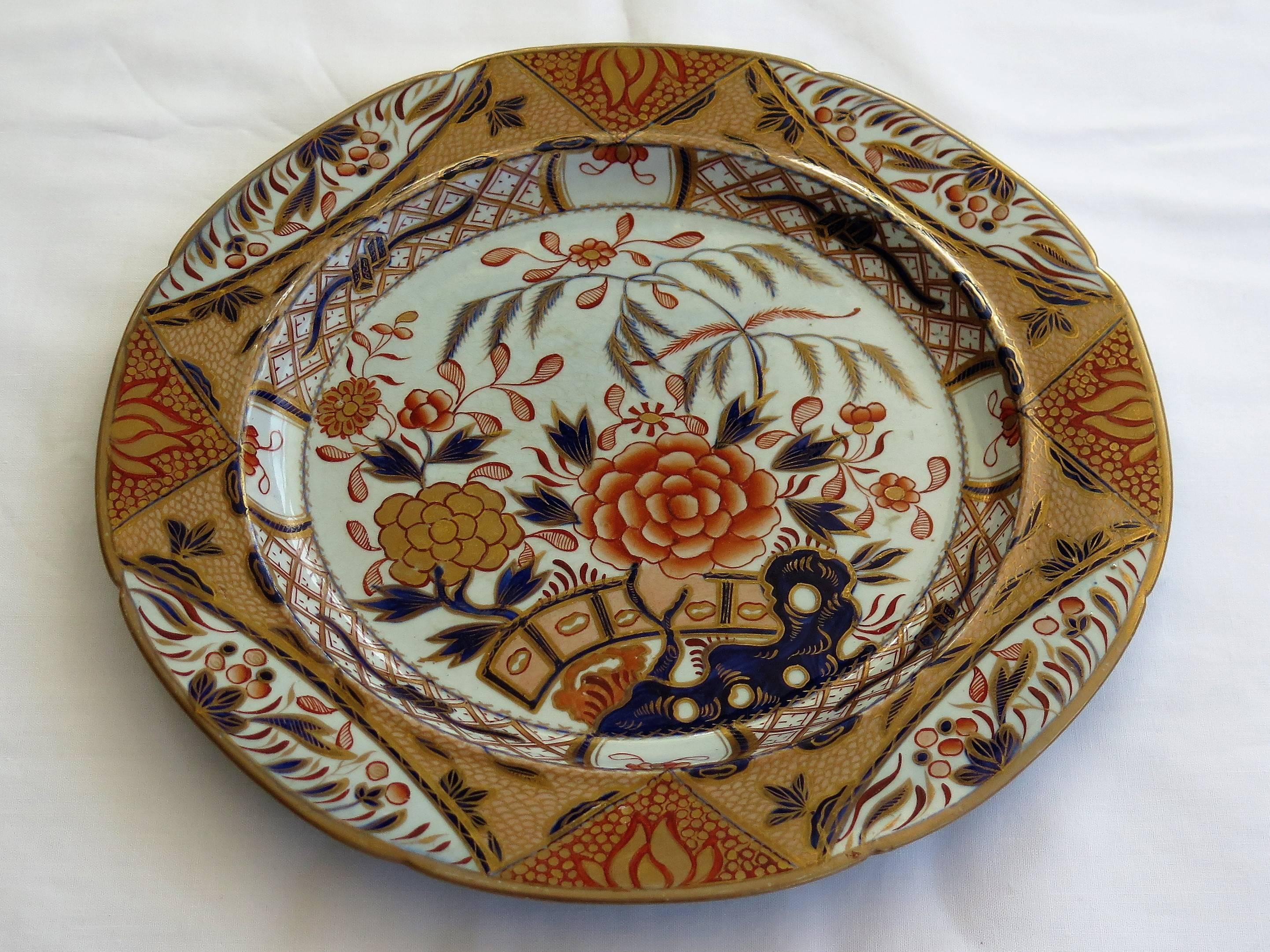 Two Early Mason's Ironstone Dinner Plates Rare Heavily Gilded Patterns 1