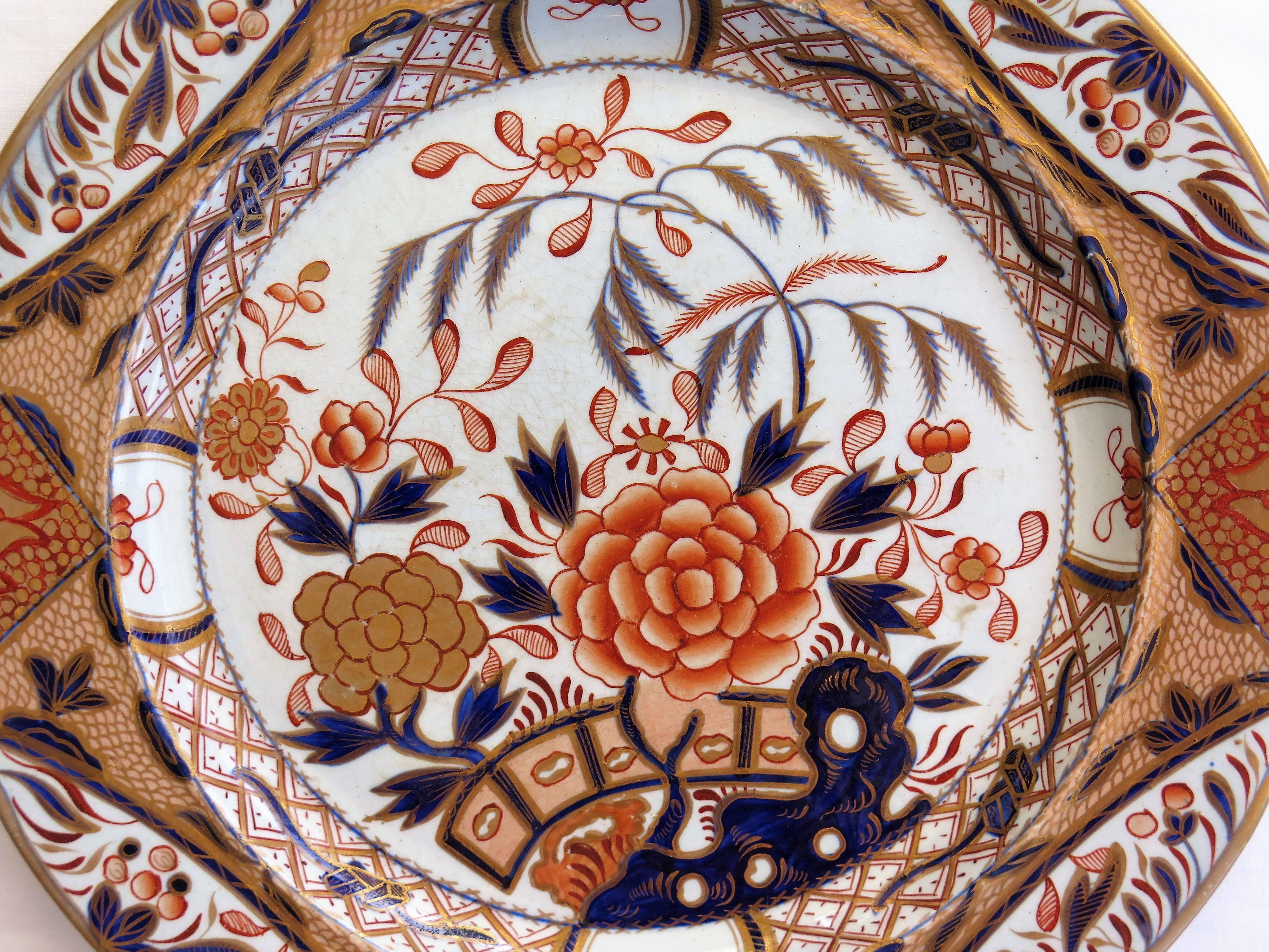 Two Early Mason's Ironstone Dinner Plates Rare Heavily Gilded Patterns 2