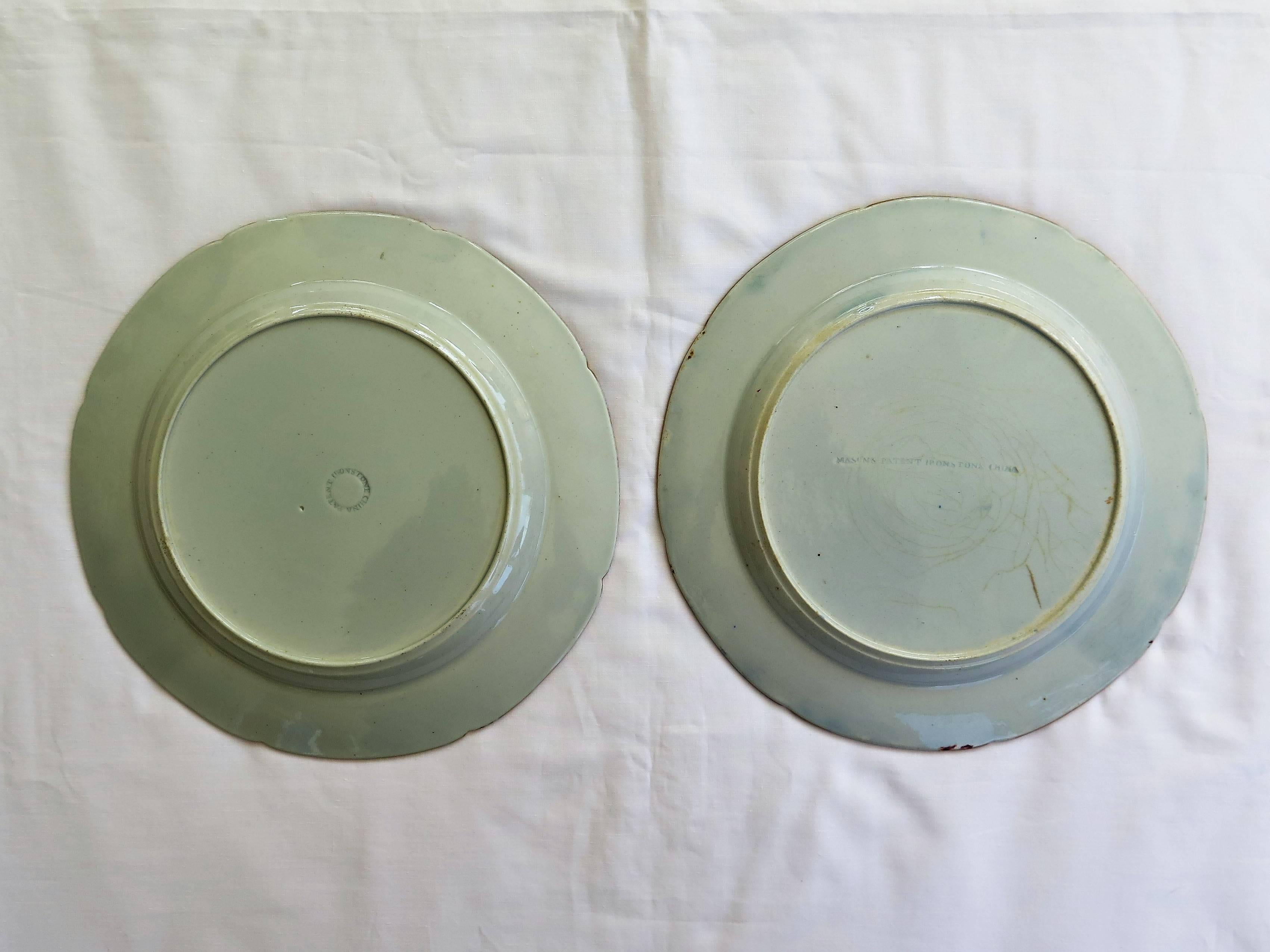Two Early Mason's Ironstone Dinner Plates Rare Heavily Gilded Patterns 6