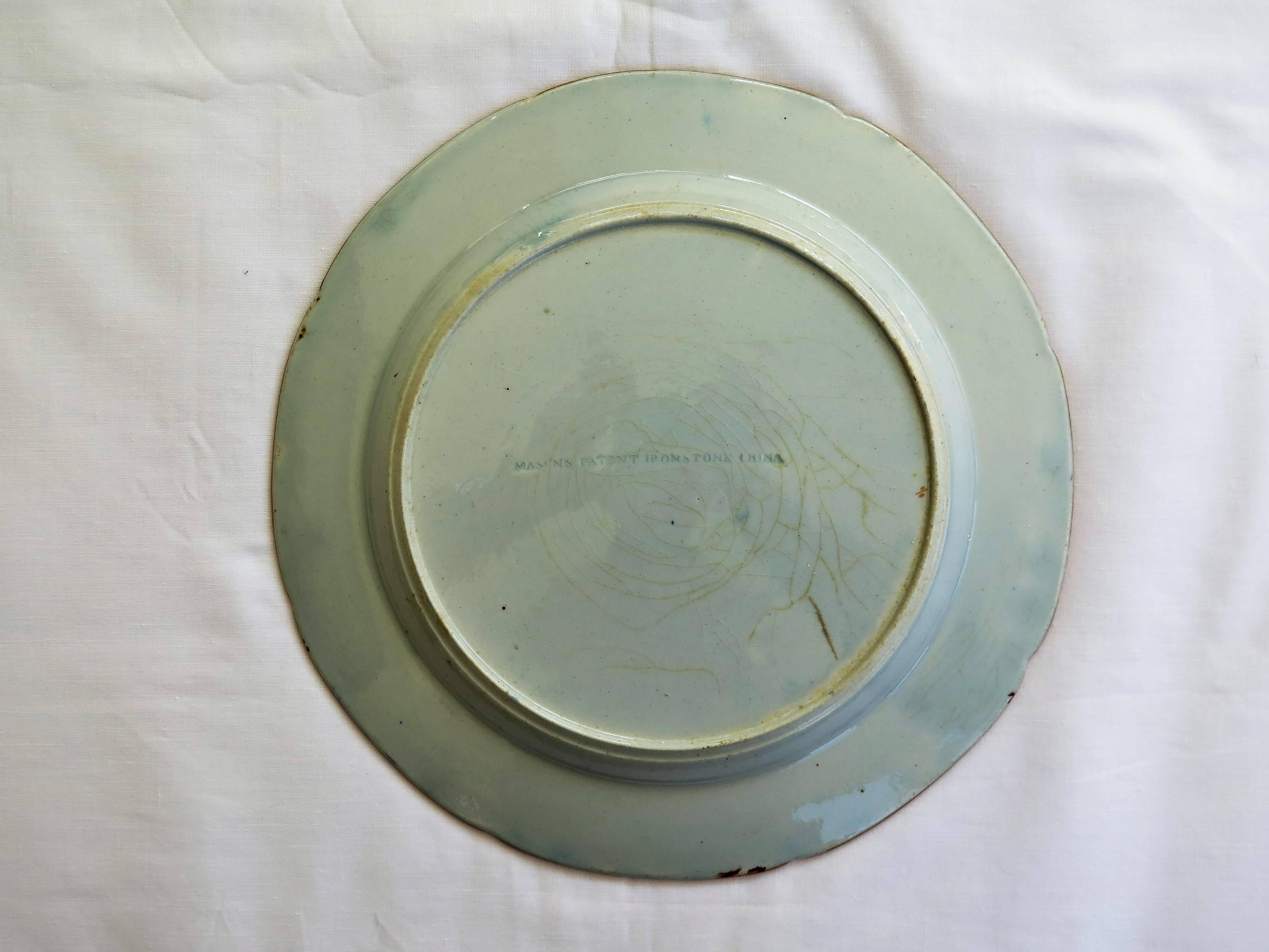 Two Early Mason's Ironstone Dinner Plates Rare Heavily Gilded Patterns 9