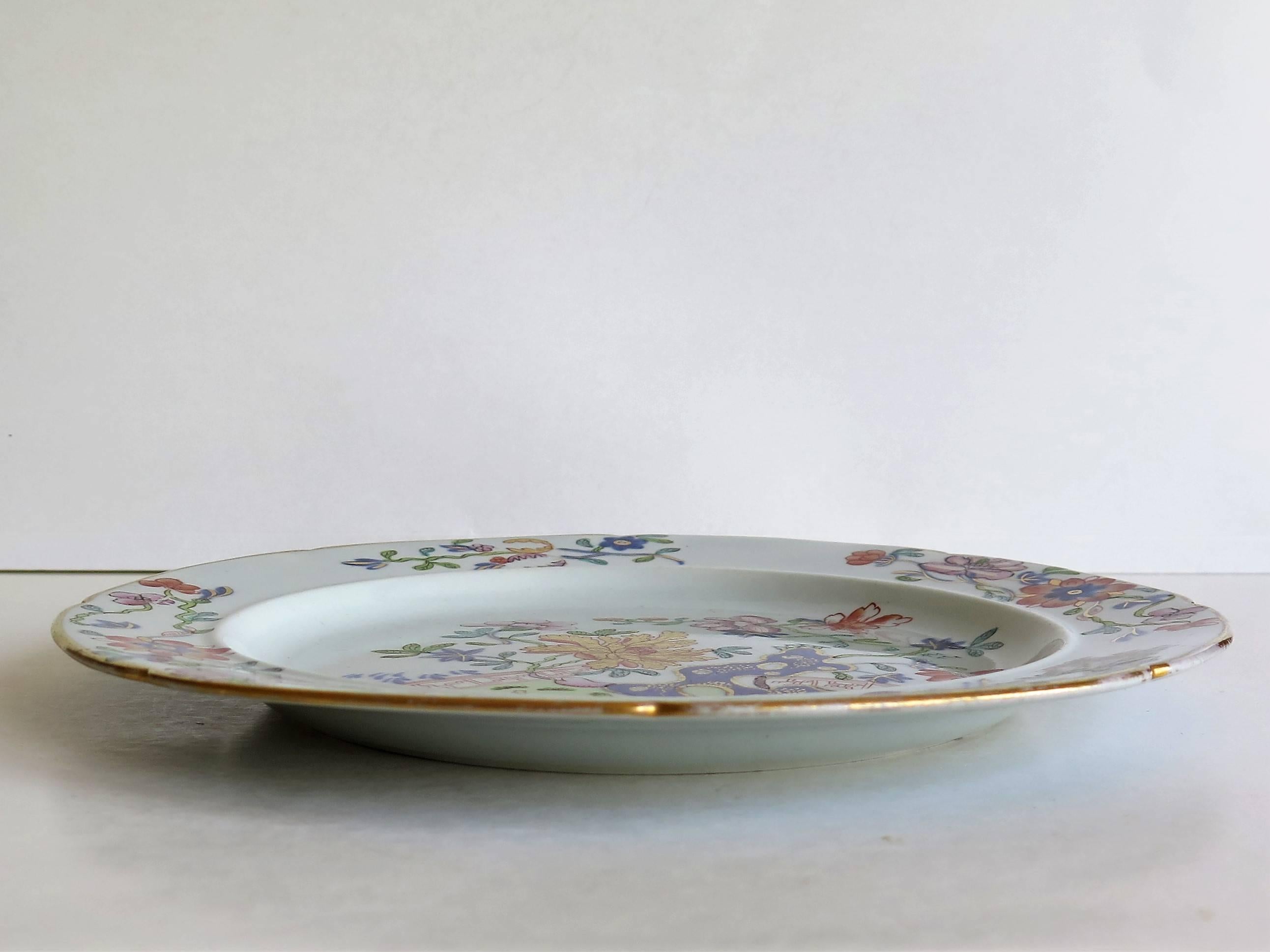 English Two Early Mason's Ironstone Dinner Plates Rare Heavily Gilded Patterns