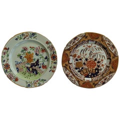 Two Early Mason's Ironstone Dinner Plates Rare Heavily Gilded Patterns