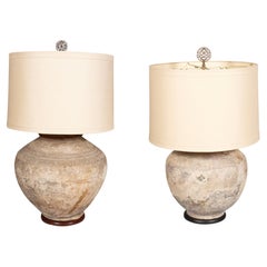 Antique Two Early Pottery Jars Mounted As Lamps