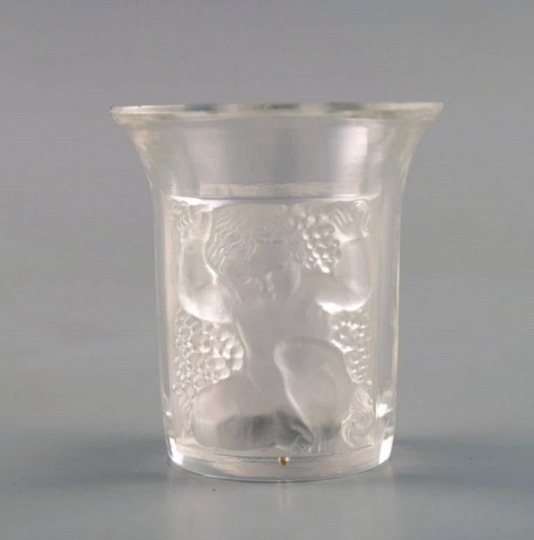 French Two Early René Lalique Enfants Art Deco Shot Glasses in Crystal Glass