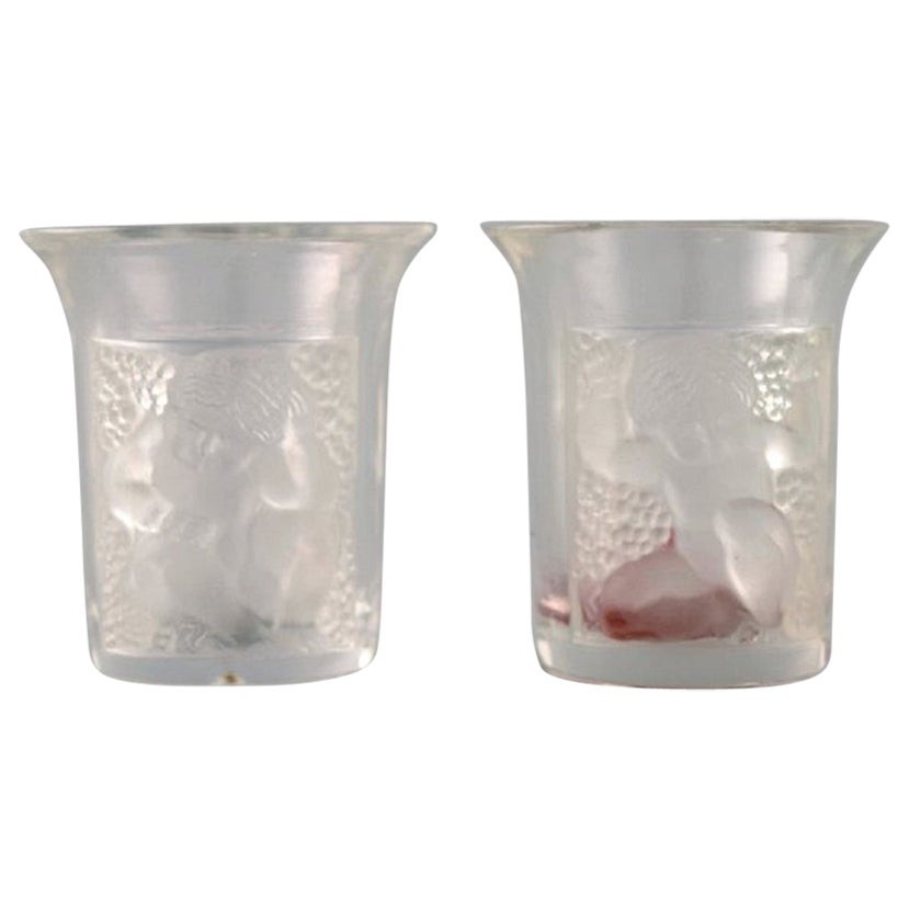 Two Early René Lalique Enfants Art Deco Shot Glasses in Crystal Glass