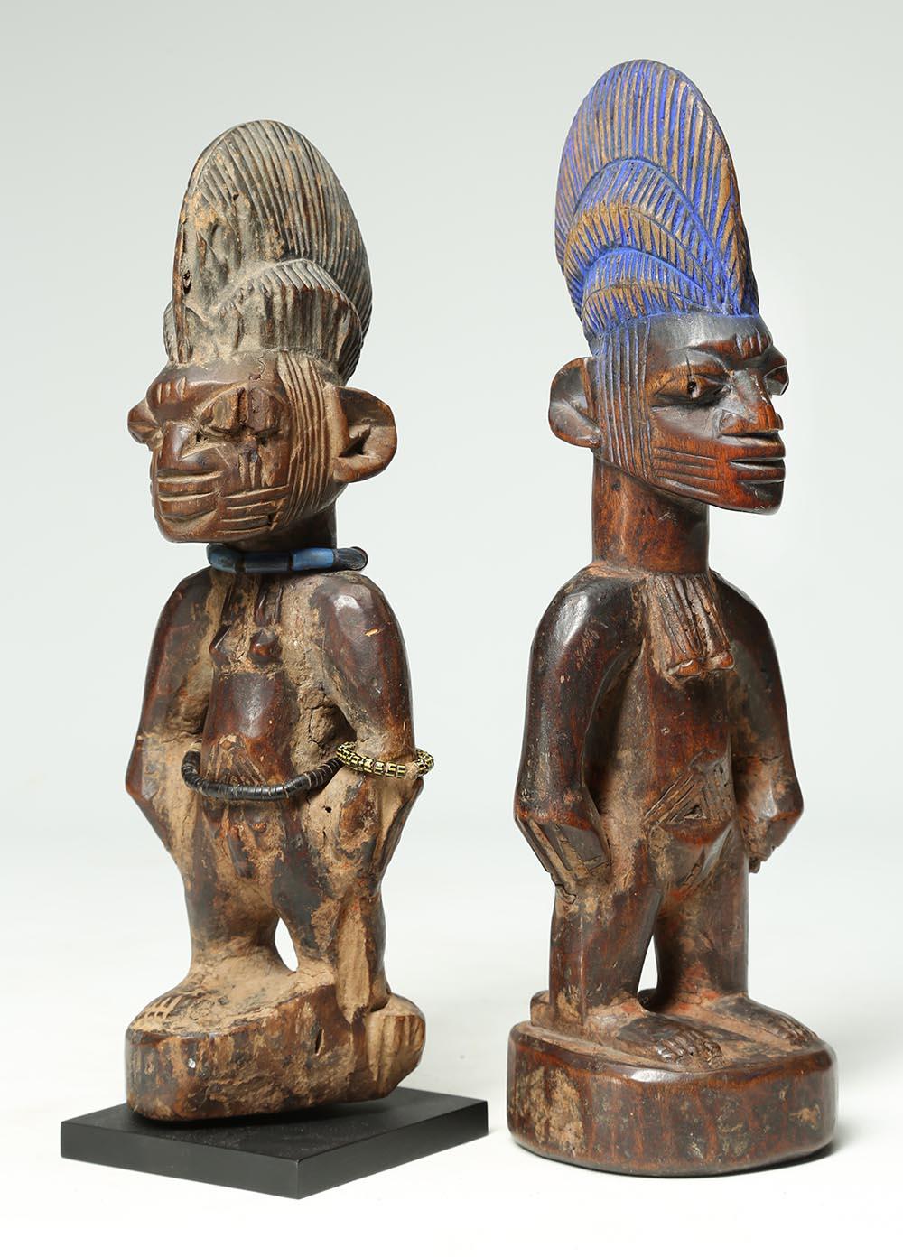 Wood Two Early Yoruba Tribal Twin Figures 