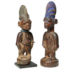 Antique Two Early Yoruba Tribal Twin Figures "Ibeji" Nigera, Early 20th Century