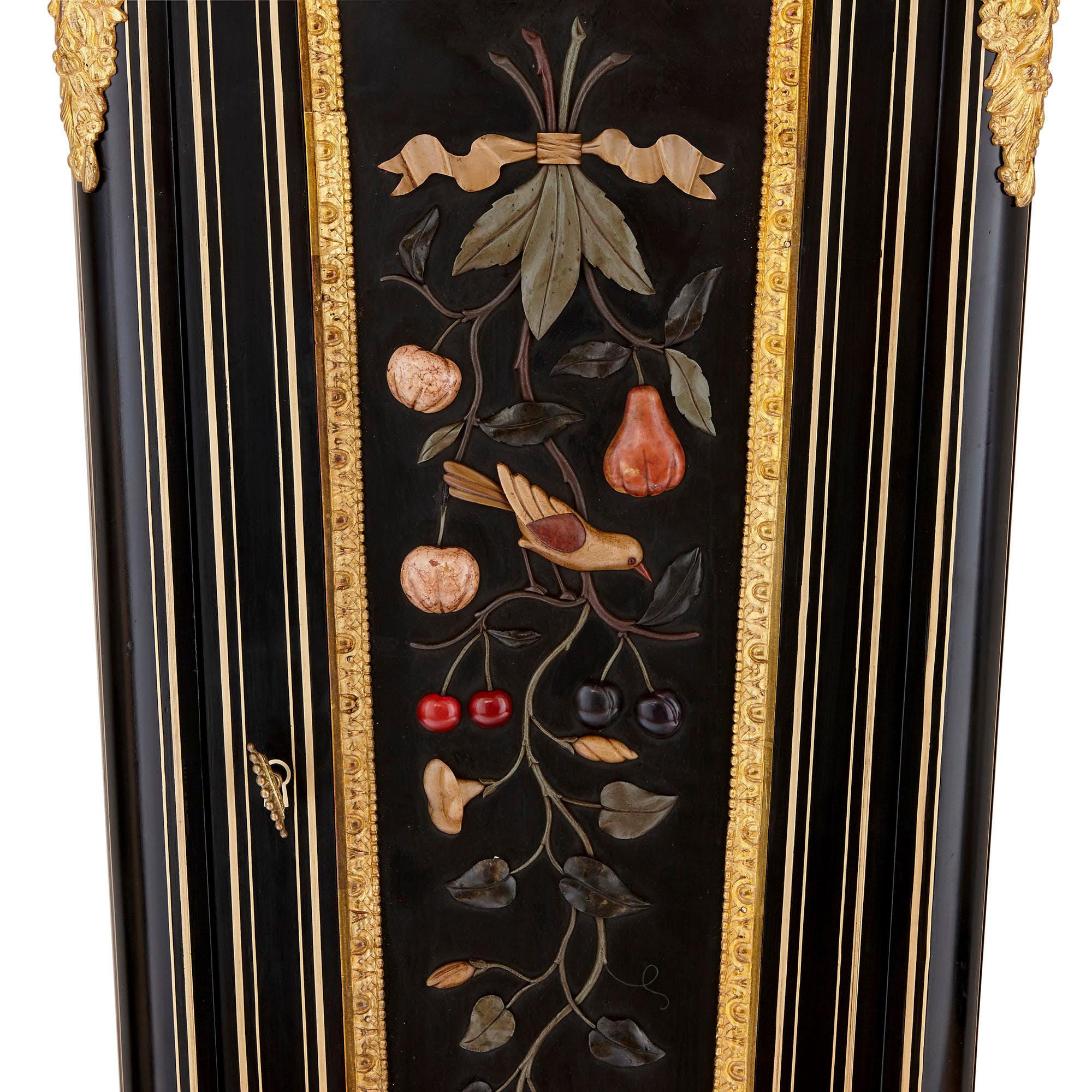 Two Ebonised Wood, Gilt Bronze and Pietra Dura Pedestal Cabinets In Good Condition In London, GB