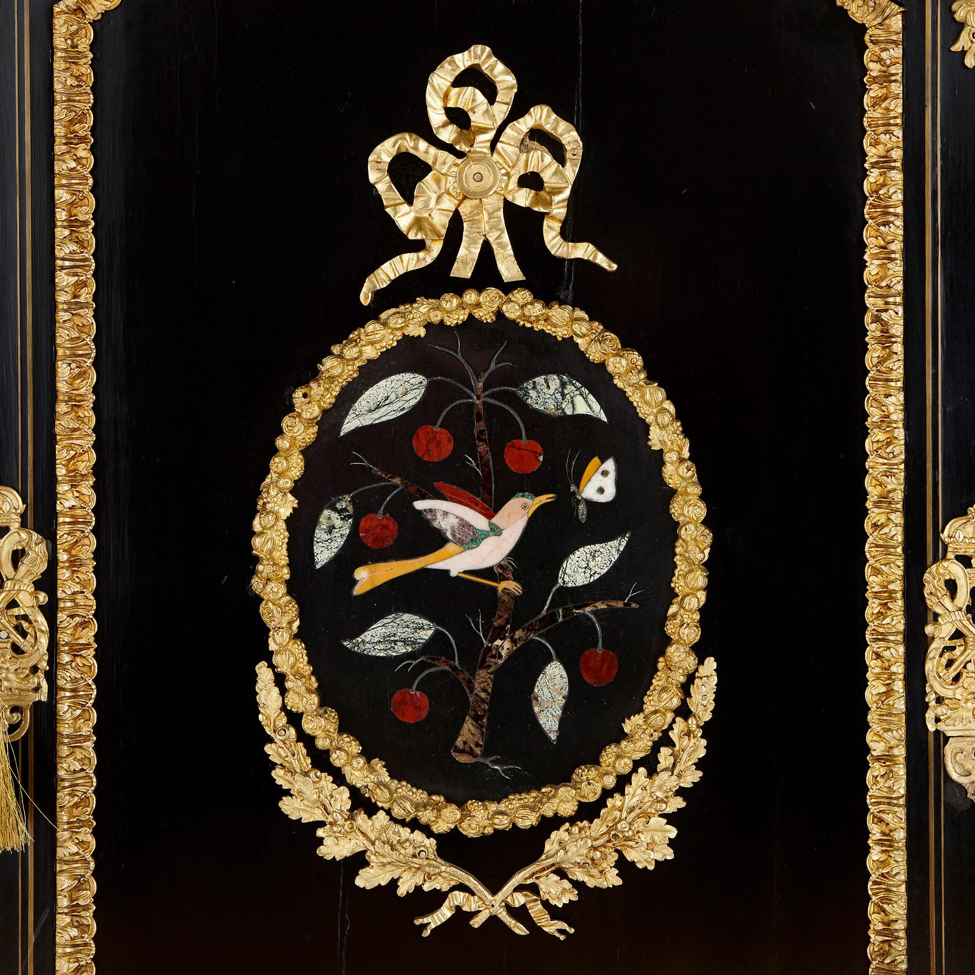 French Two Ebonised Wood, Pietra Dura and Gilt Bronze Cabinets