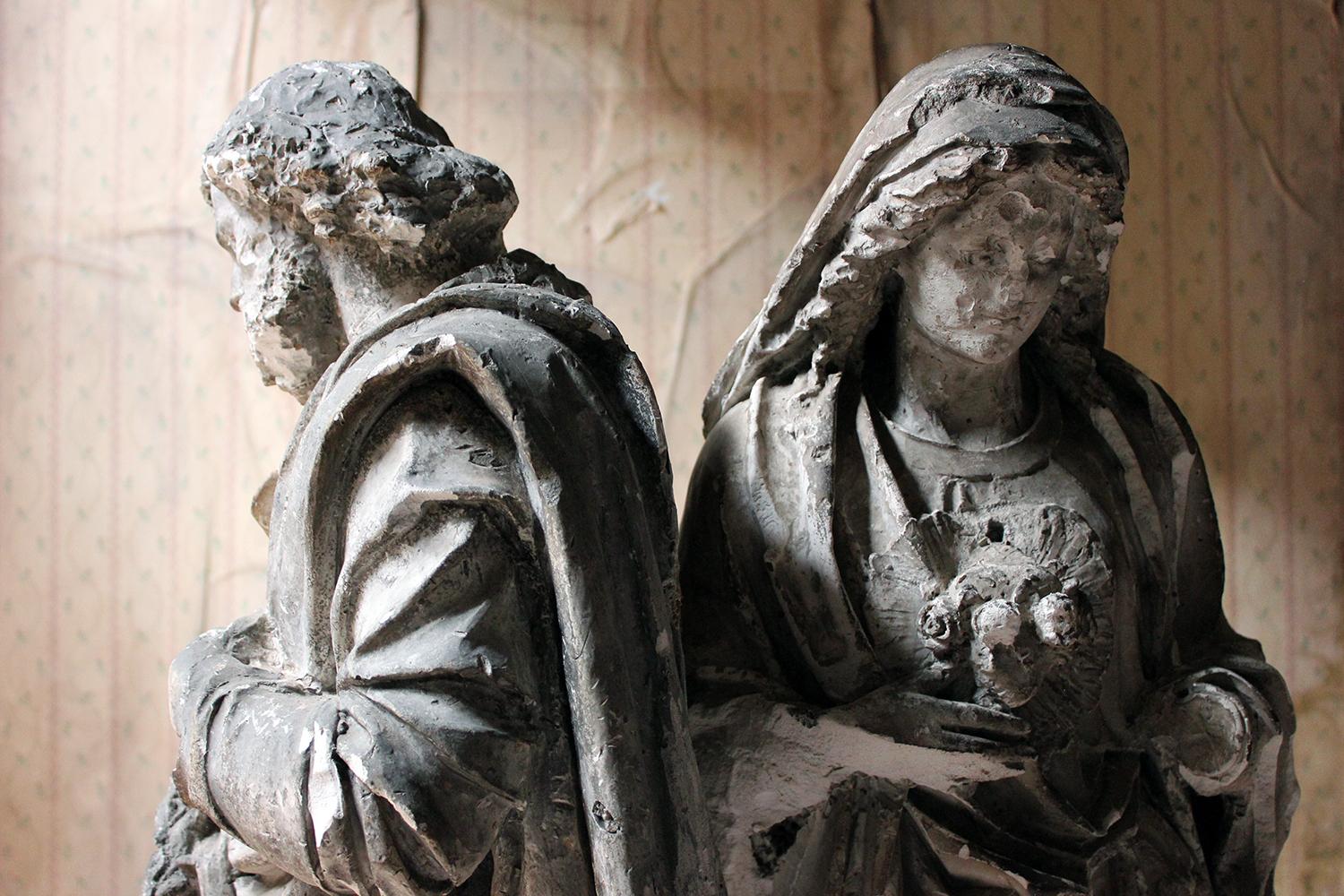Late Victorian Two Ecclesiastical Plaster Figures of the Immaculate Heart of Mary & St. David