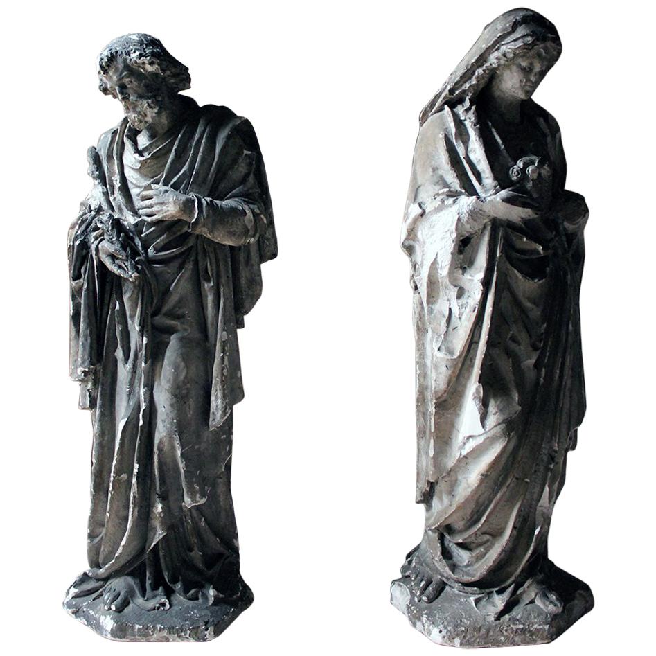 Two Ecclesiastical Plaster Figures of the Immaculate Heart of Mary & St. David