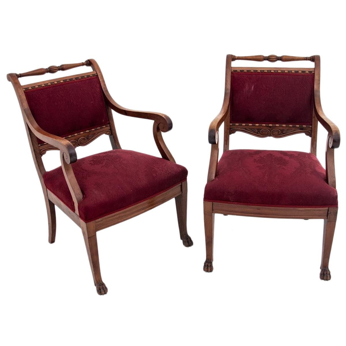 Two Eclectic Antique Red Armchairs 