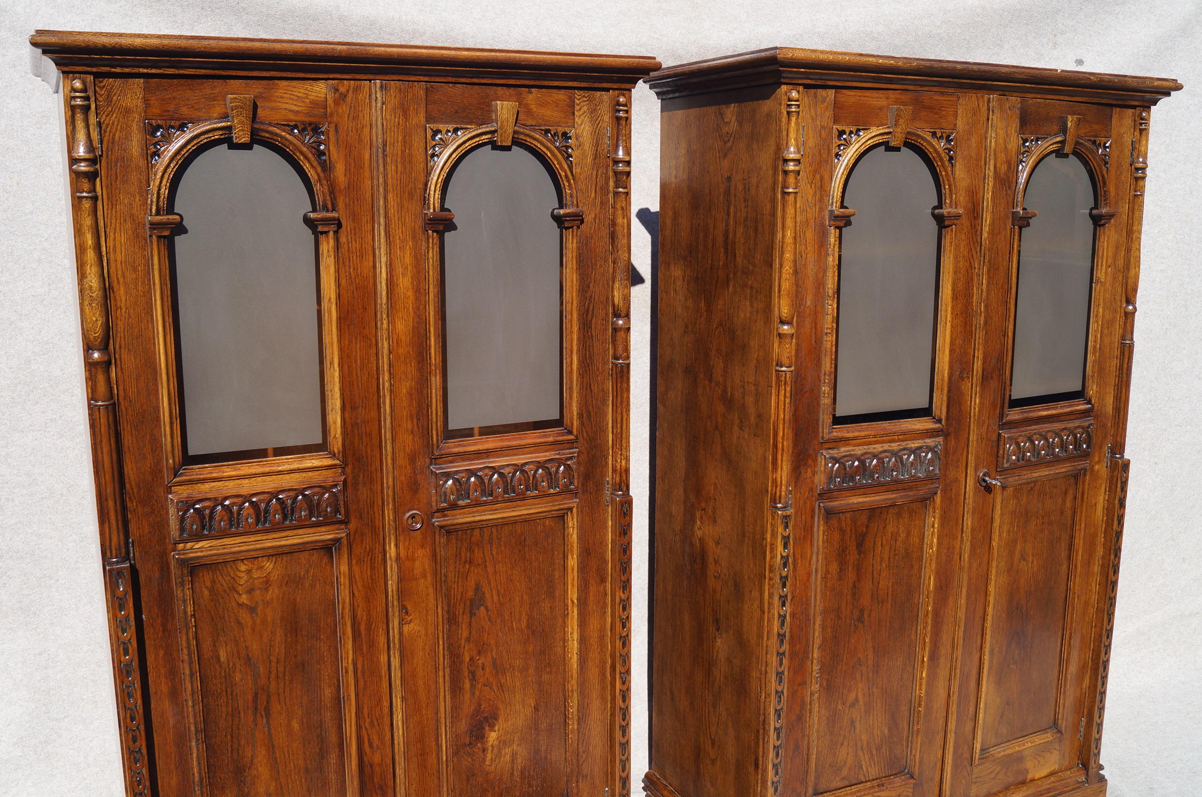 Oak Two Eclectic Twin Bookcases from 1890 For Sale