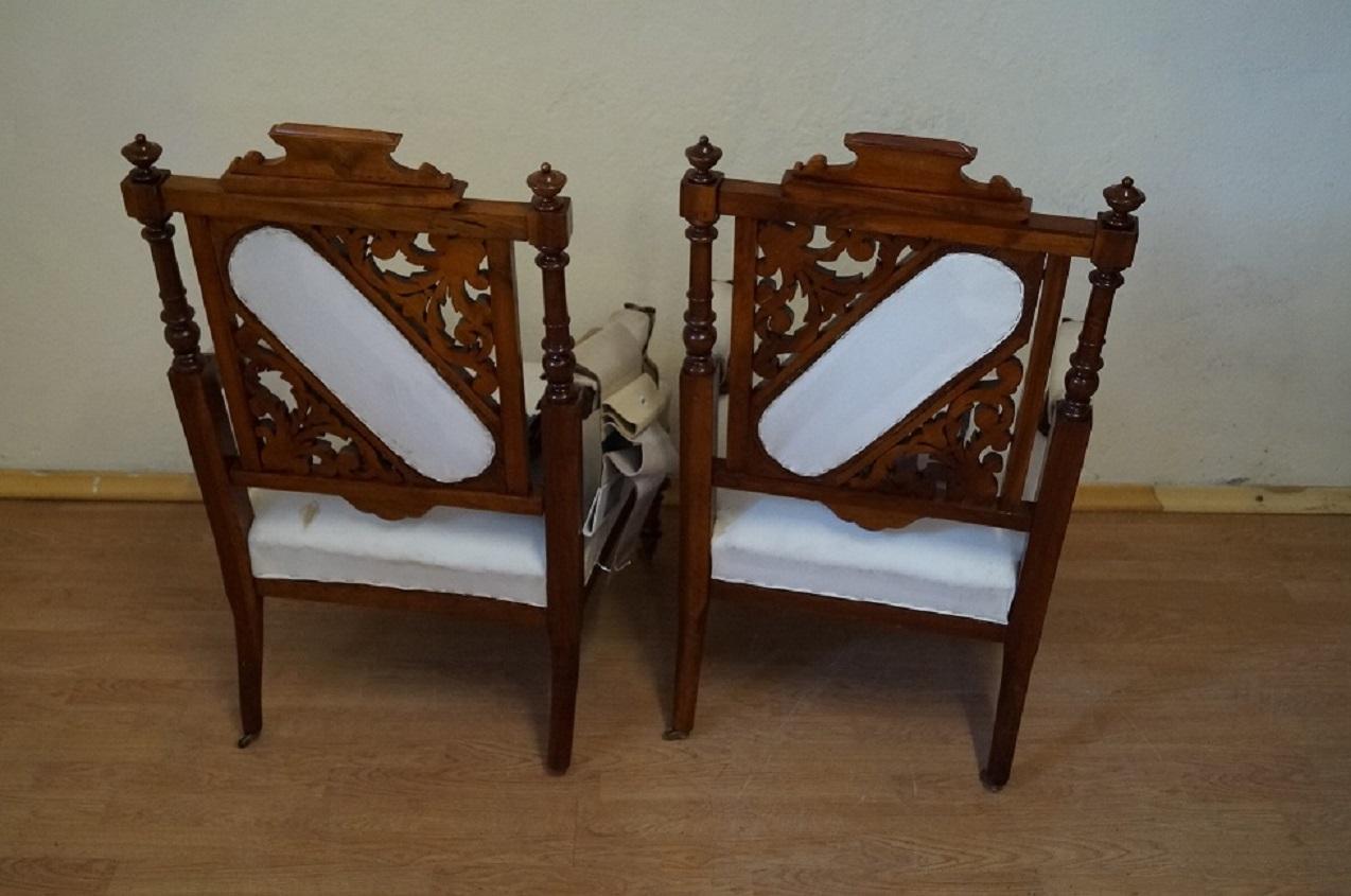 Two Eclectic Walnut Armchairs from 1880 For Sale 5