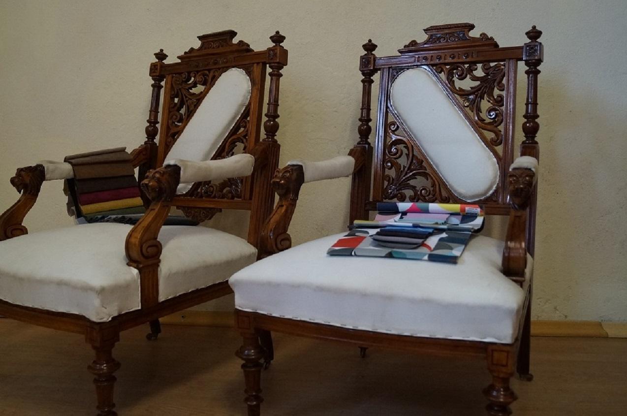 Late 19th Century Two Eclectic Walnut Armchairs from 1880 For Sale