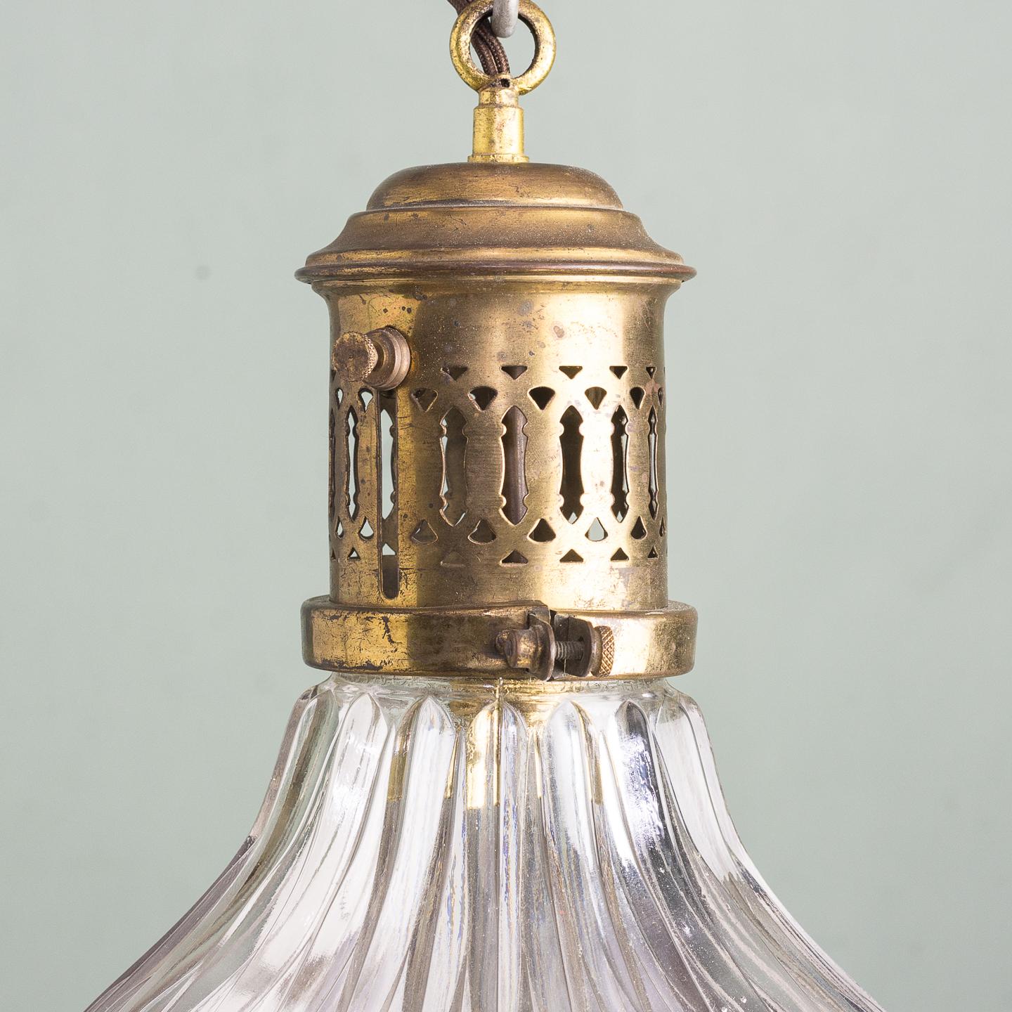 Early 20th Century Two Edwardian Holophane Pendant Lights
