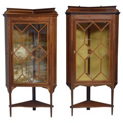 Antique Two Edwardian Mahogany Corner Display Cabinets