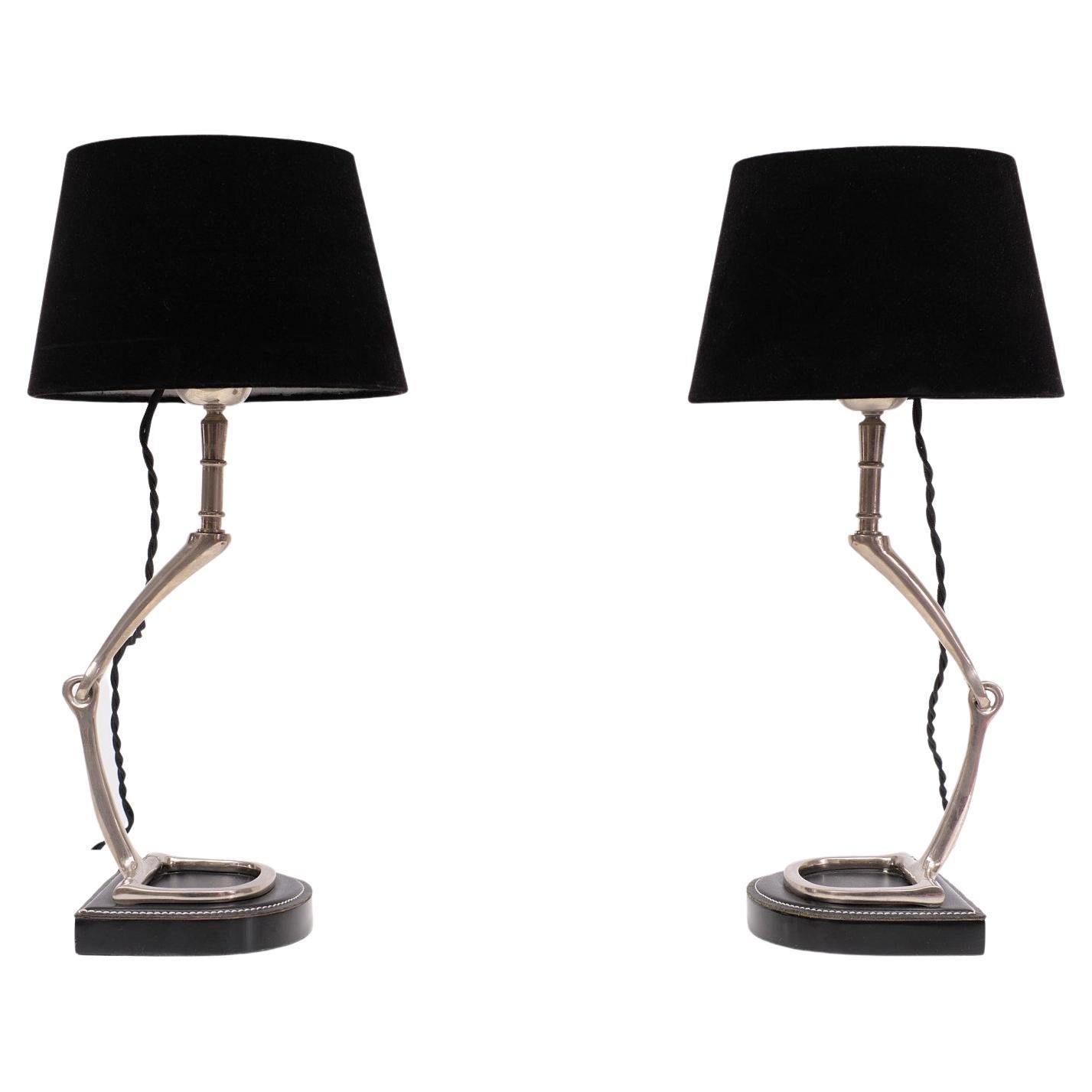 Two EICHHOLTZ Stirrup Table Lamps, 1980s For Sale