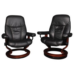 Used Two Ekornes Stressless Diplomat Black Leather Chairs