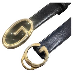 Two Elegant 1980s Leather and Brass Belts by Gucci