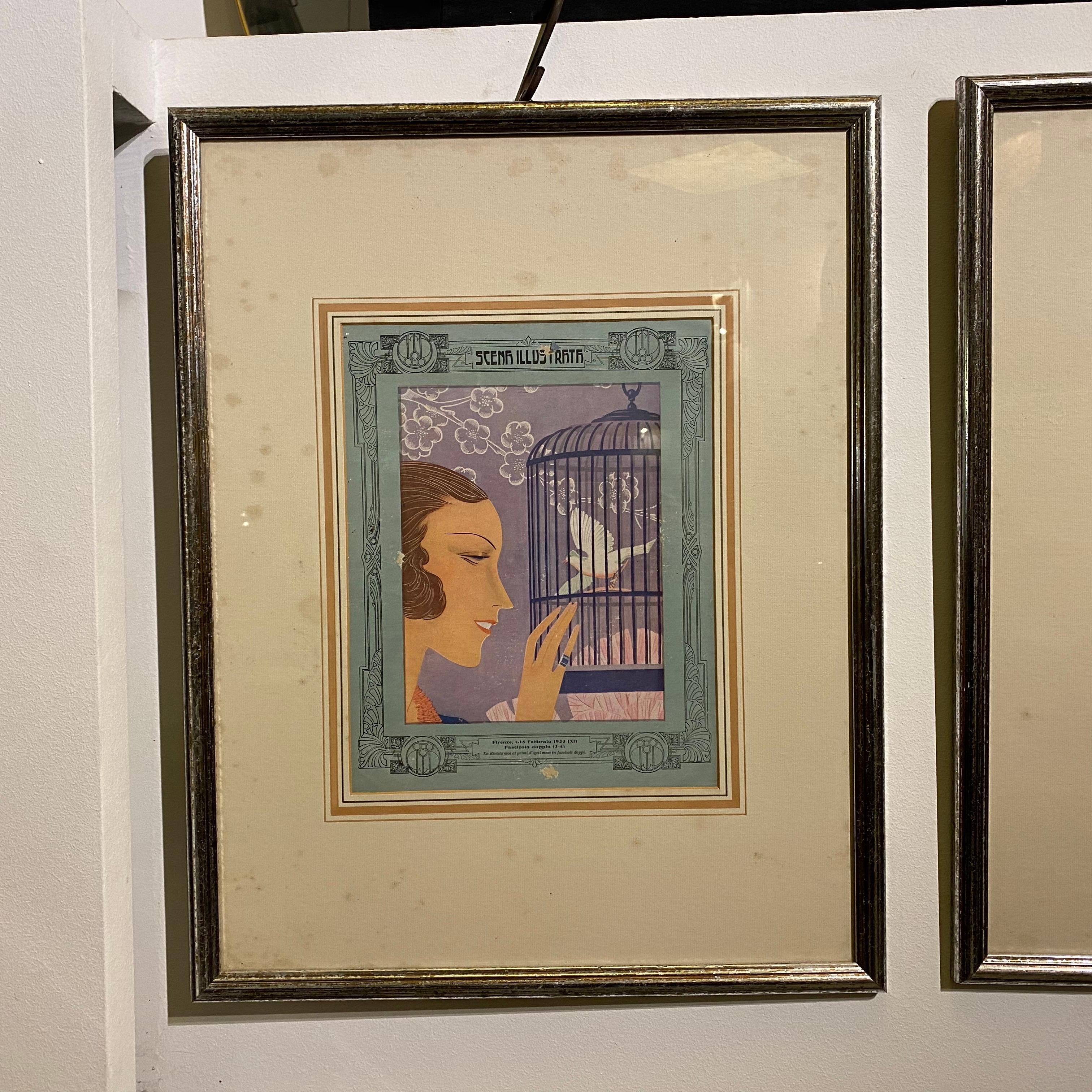 Two Elegant Framed Art Deco Italian Prints, circa 1930 In Good Condition In Aci Castello, IT