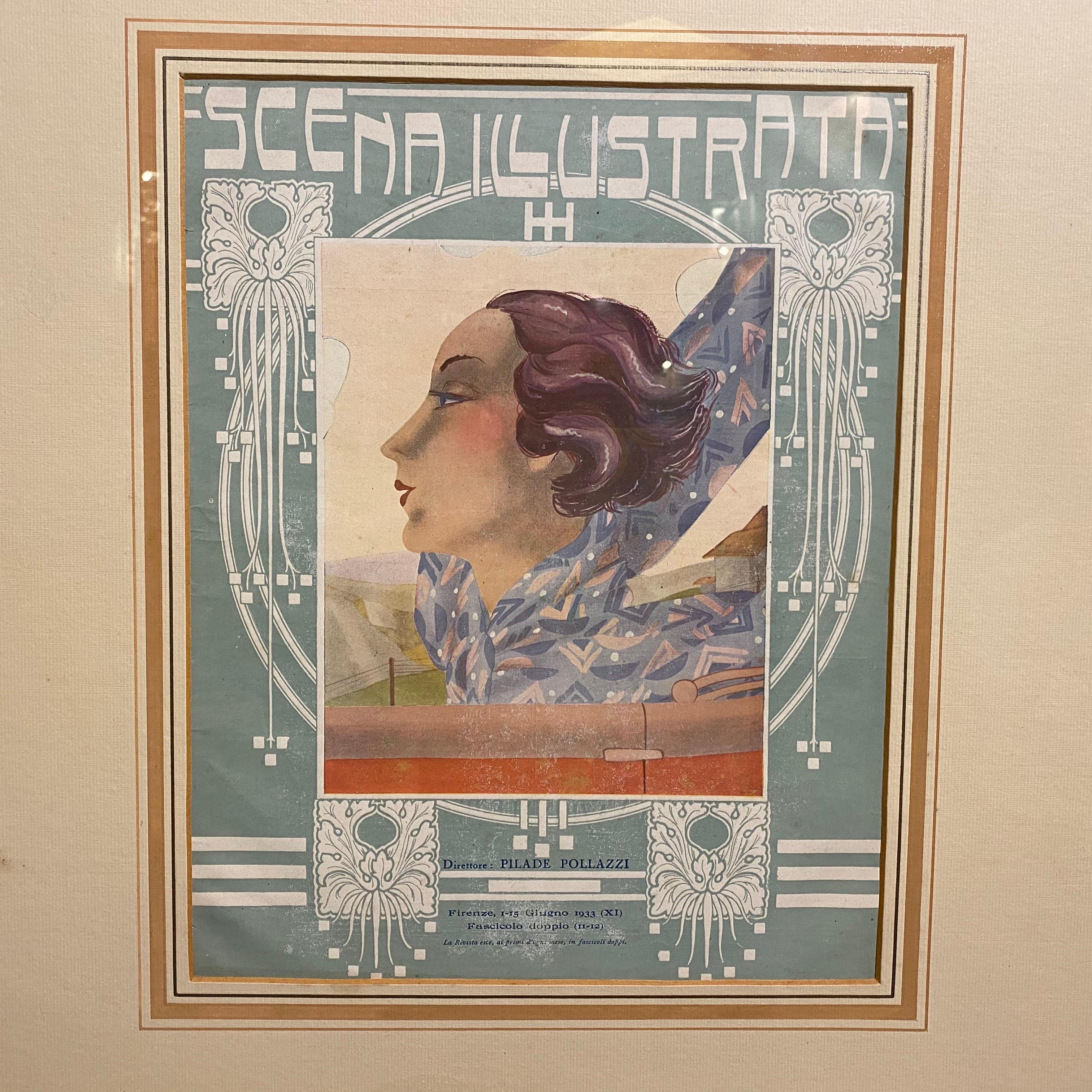 Mid-20th Century Two Elegant Framed Art Deco Italian Prints, circa 1930
