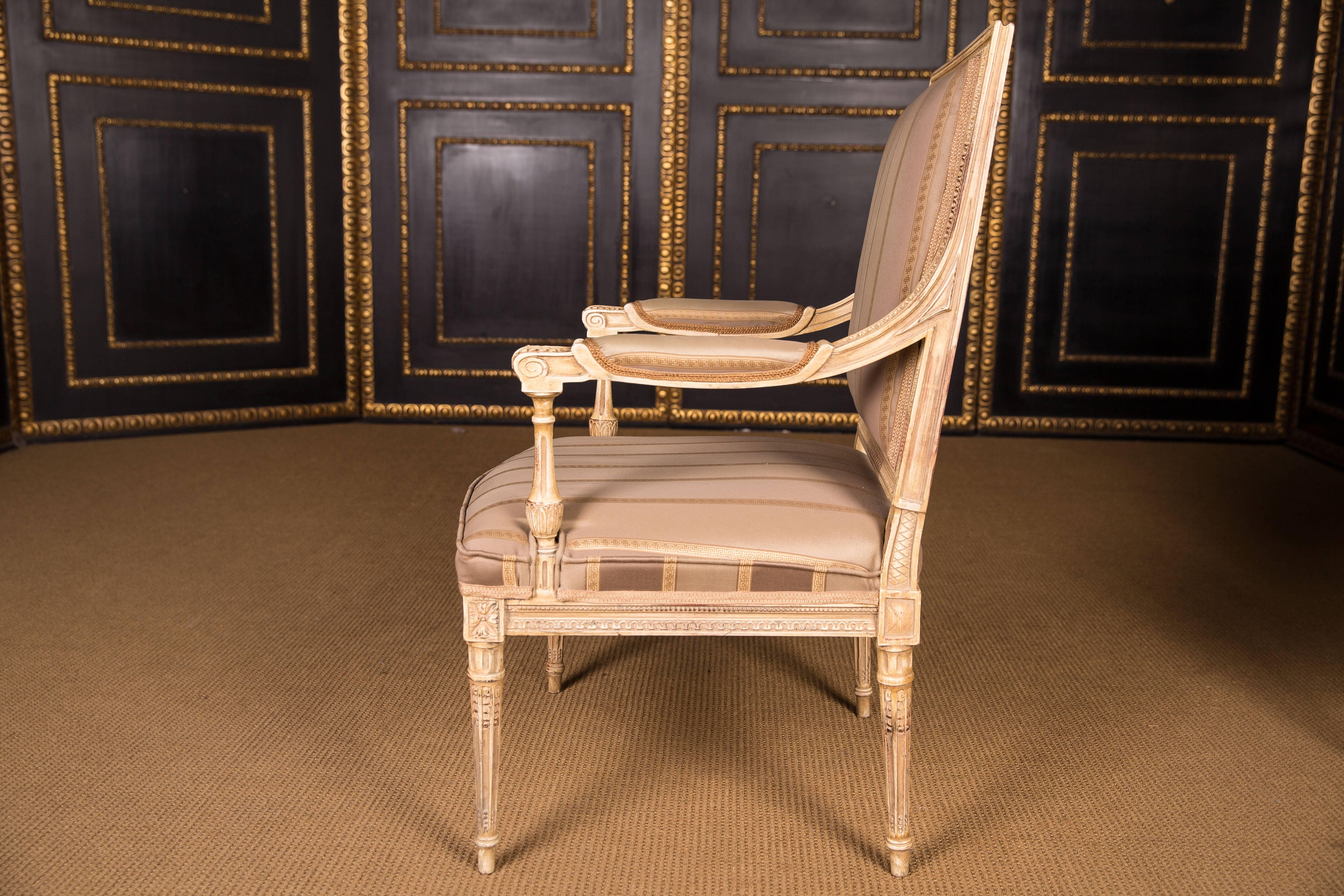 Beech Two Elegant French Armchairs in the antique Louis Seize Style beech hand carved For Sale