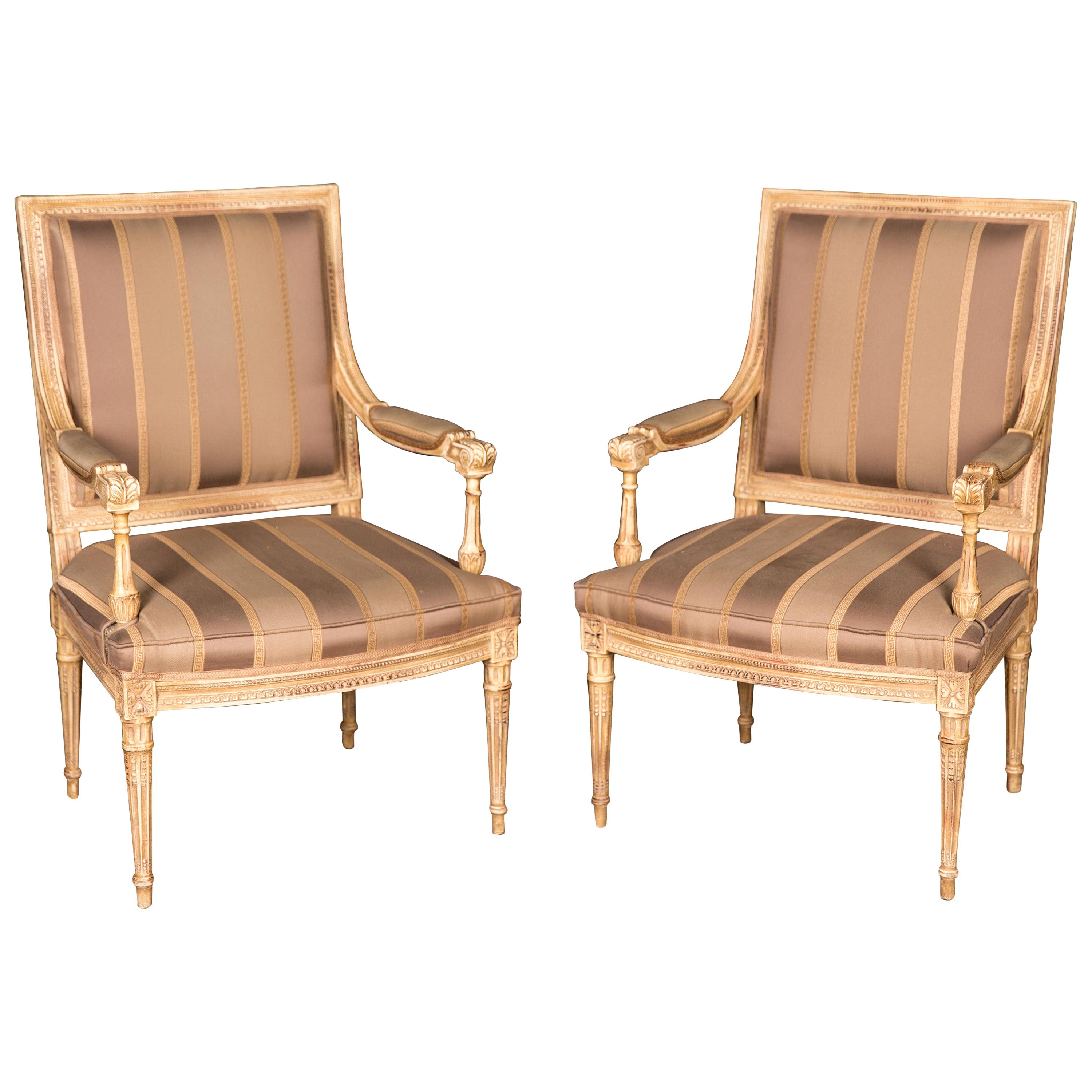 Two Elegant French Armchairs in the Louis Seize Style For Sale