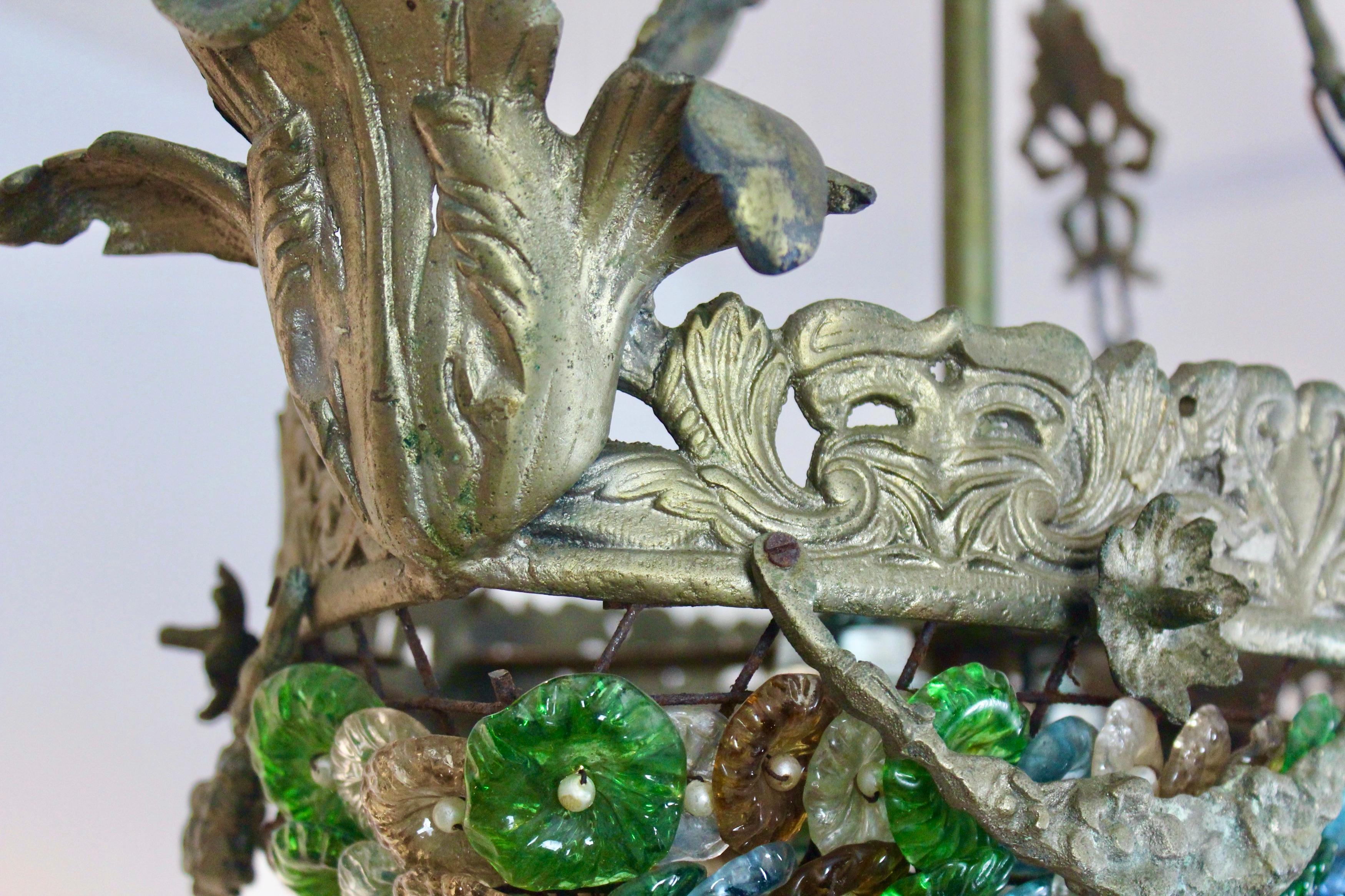 Due eleganti lampadari neoclassici a fiori in vetro di Murano, anni '30 in vendita 2