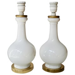 Vintage Two Elegant White Porcelain Table Lamps, 1970s