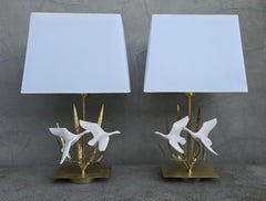 Two Elegant Wild Geese Birds Table Lamps