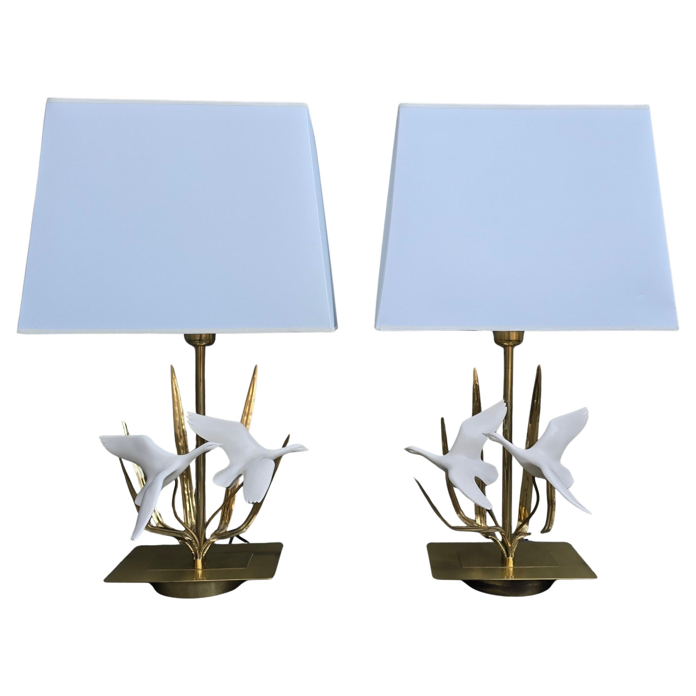 Two Elegant Wild Geese Birds Table Lamps