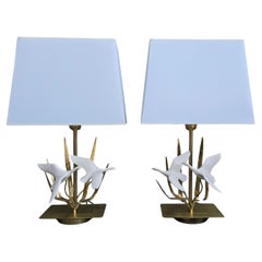 Two Elegant Wild Geese Birds Table Lamps