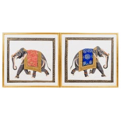 Vintage Two Elephants, Mixed Technique on Paper, 1950s
