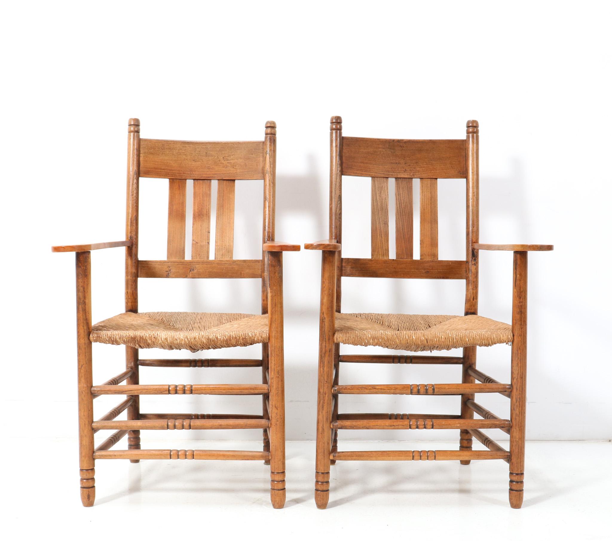 Two Elm Art Nouveau Armchairs by Willem Penaat, 1900s In Good Condition For Sale In Amsterdam, NL