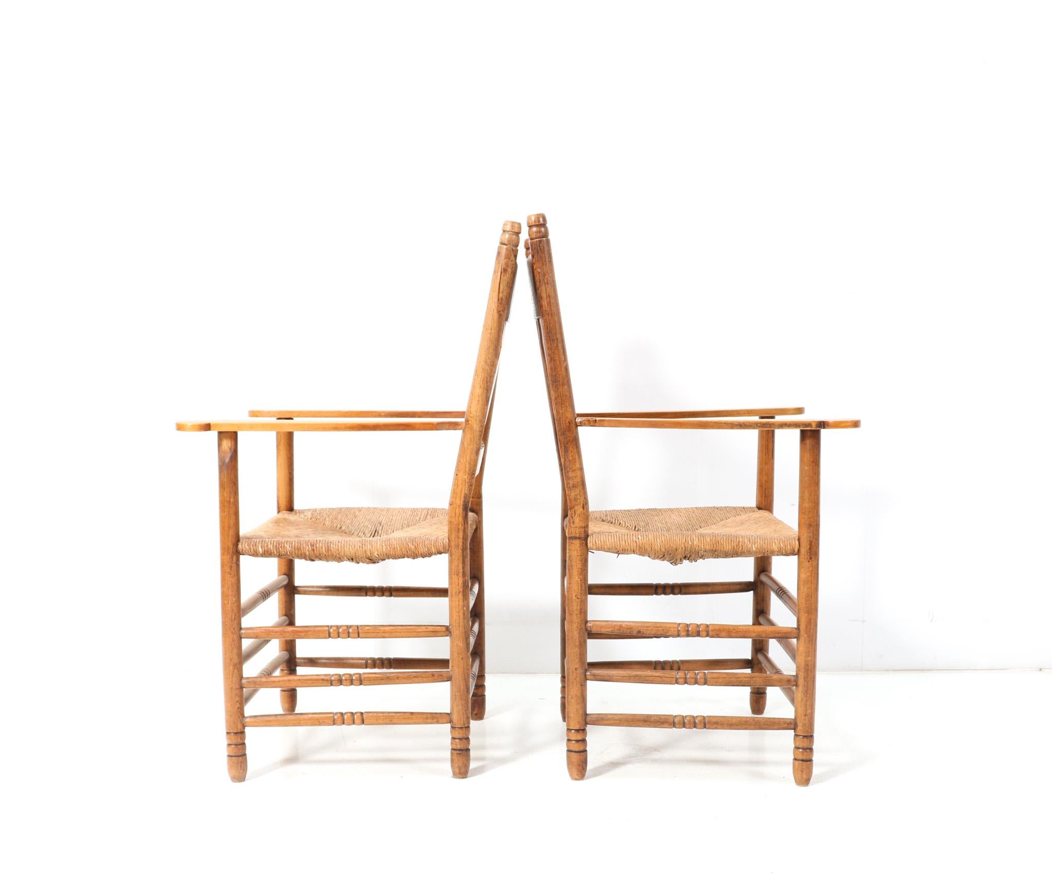 Two Elm Art Nouveau Armchairs by Willem Penaat, 1900s For Sale 2